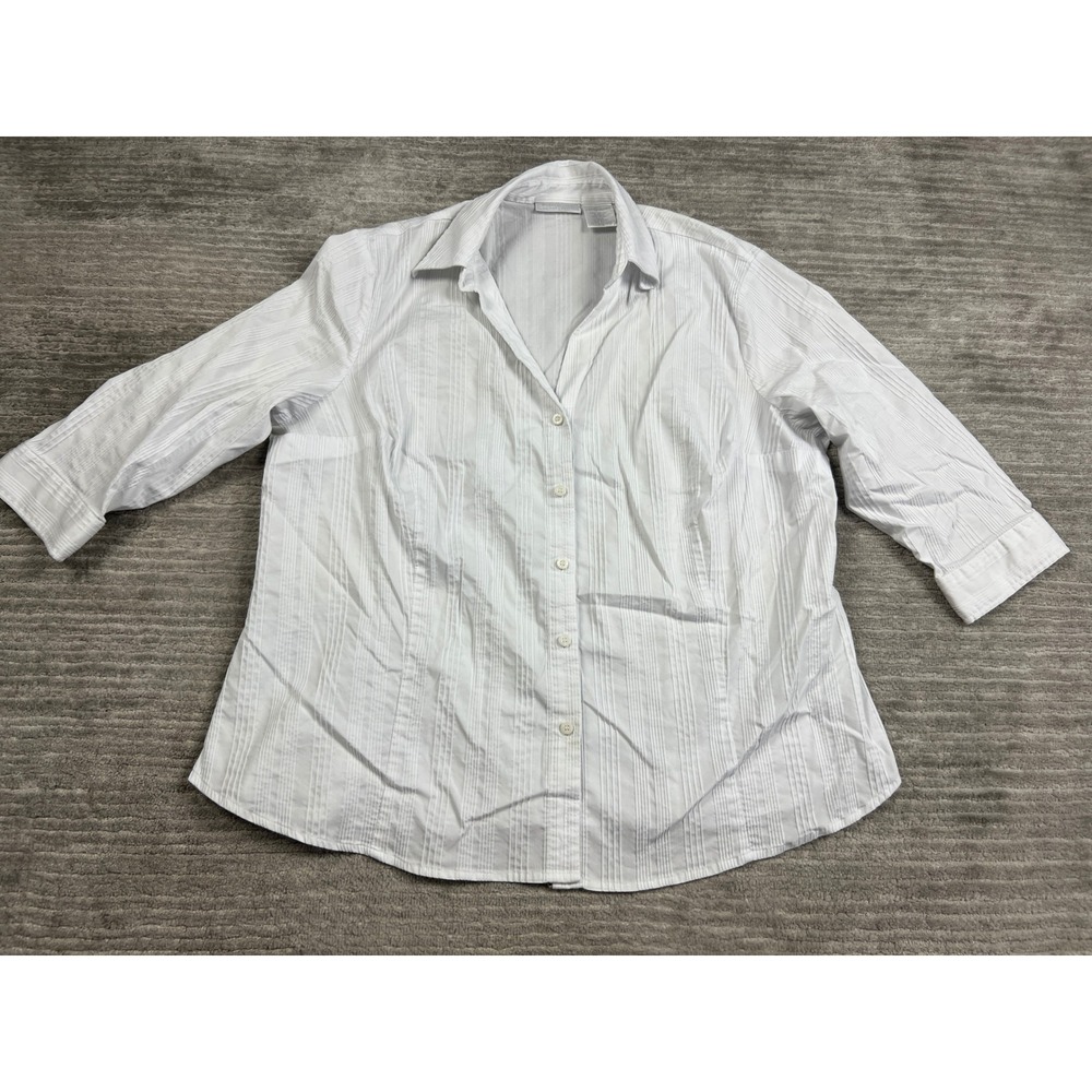 Worthington Button Down Shirt Womens 2X White Woman Stretch 3/4 Sleeve Textured